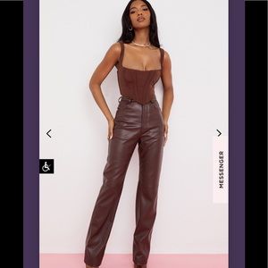 House of CB Stretch Vegan Leather Dark Brown Pants